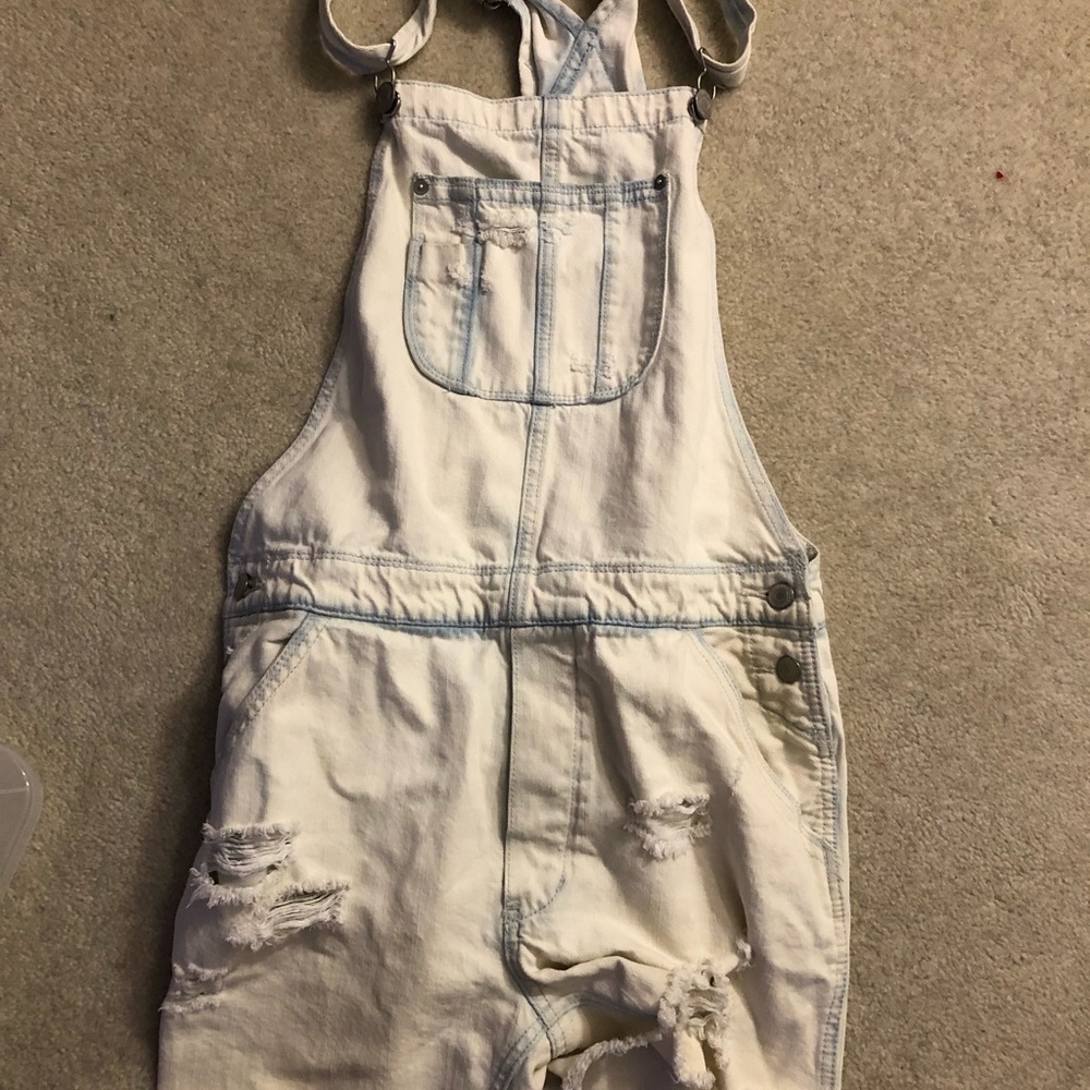 American eagle white/lift washed blue jean overall